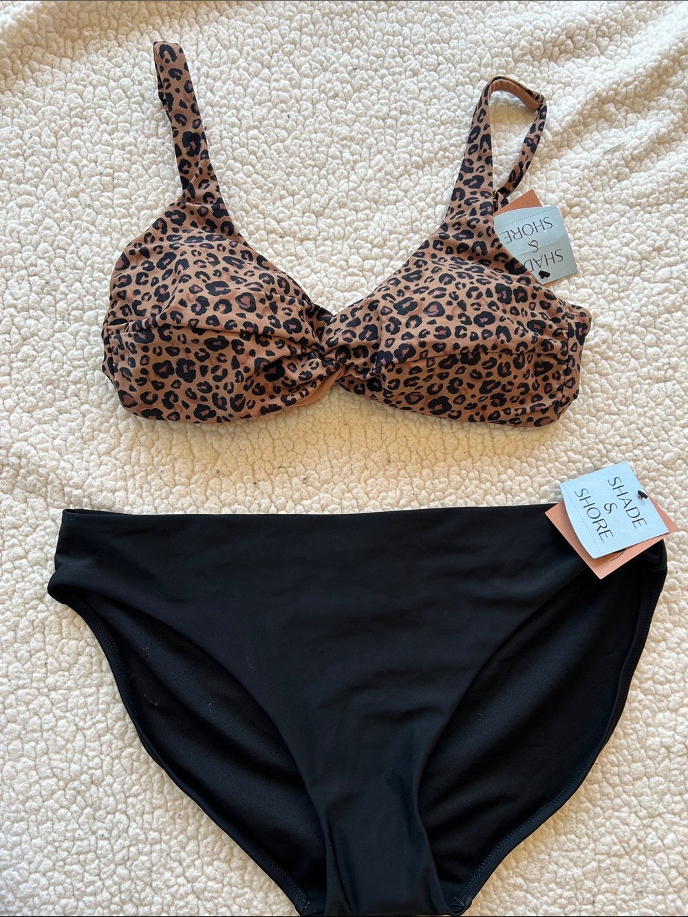 Shade & Shore Leopard Print Underwire Bikini Top with Black Bottoms